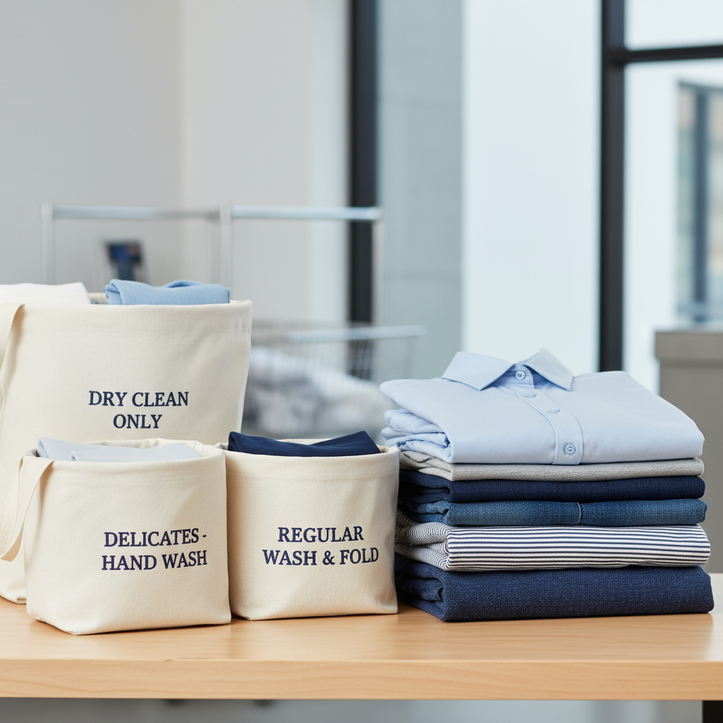 Neatly folded clothes and laundry bags